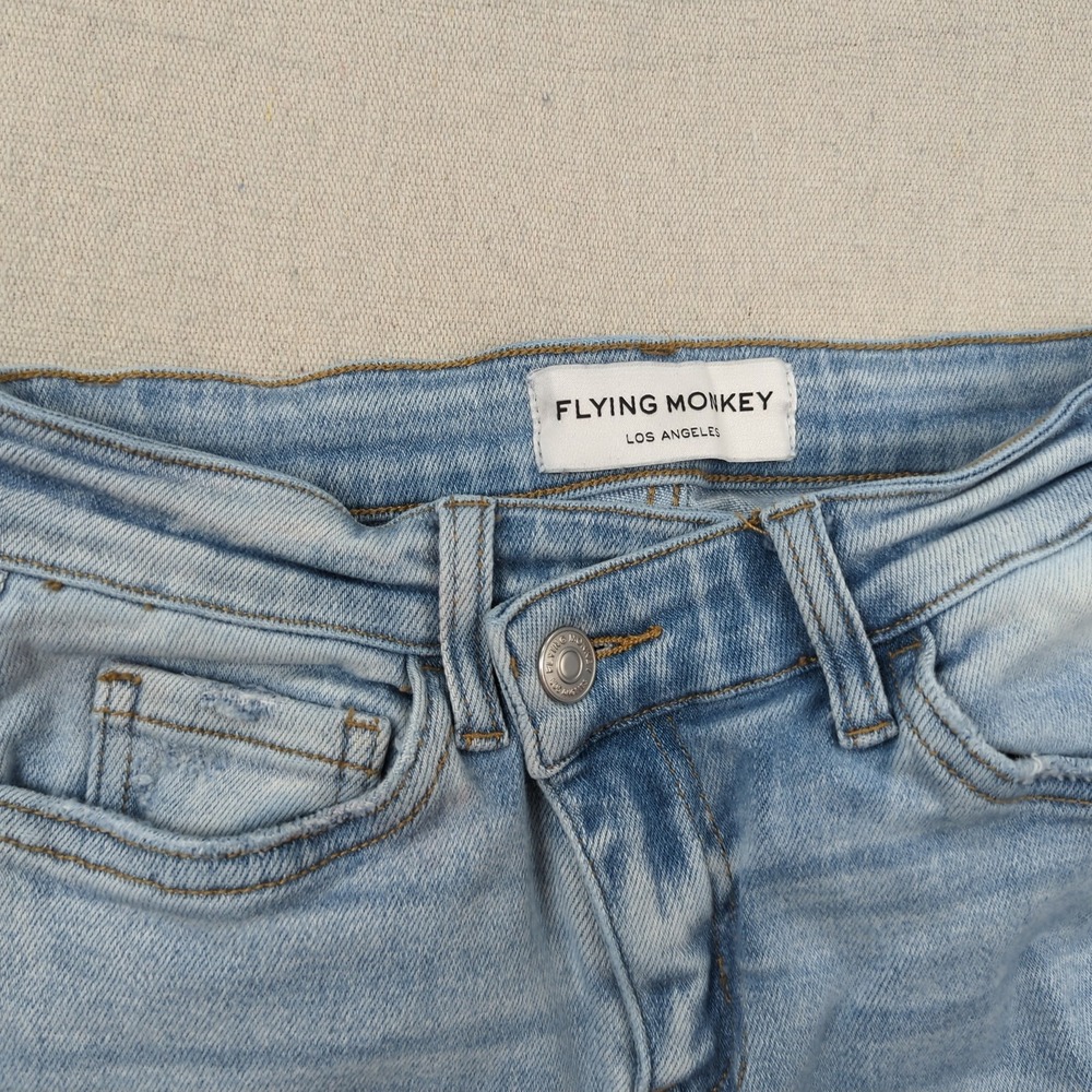 Flying Monkey Jeans Womens 23 Blue High Rise Flare Stretch Distressed Frayed - Picture 9 of 15